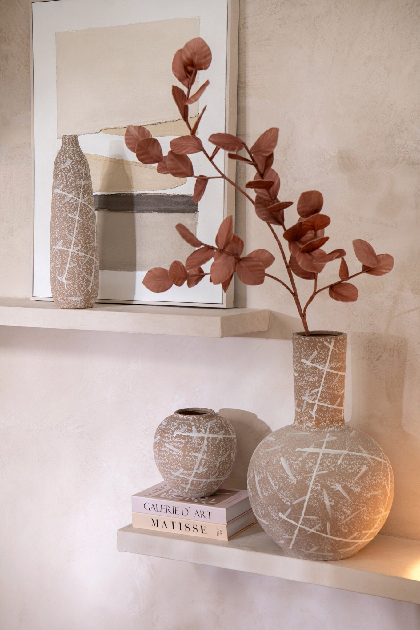 Vase Dune Round Stoneware Beige/White