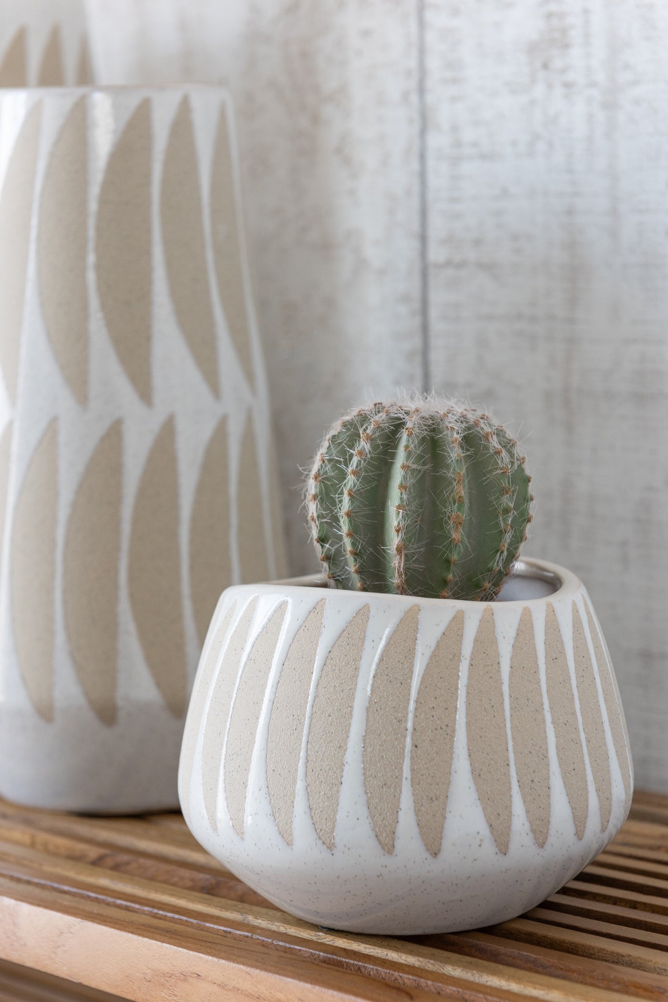Flowerpot Kai Stoneware Beige/White Small
