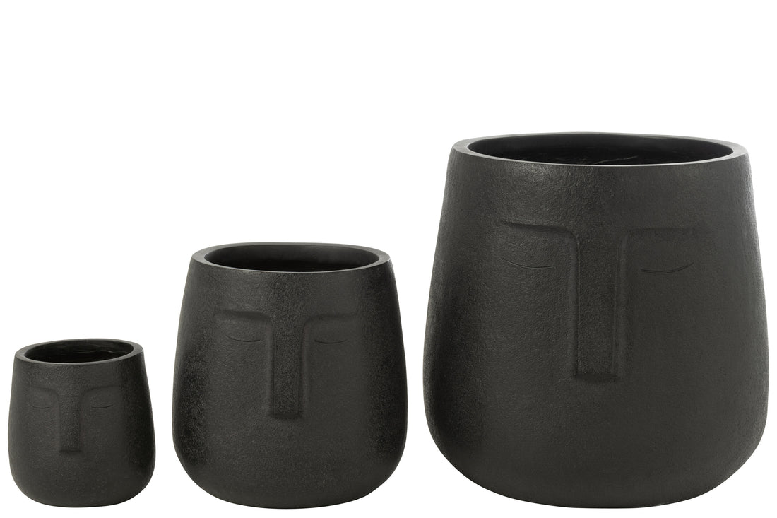 Set van 3 bloempotten Moai klei zwart