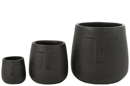 Set van 3 bloempotten Moai klei zwart