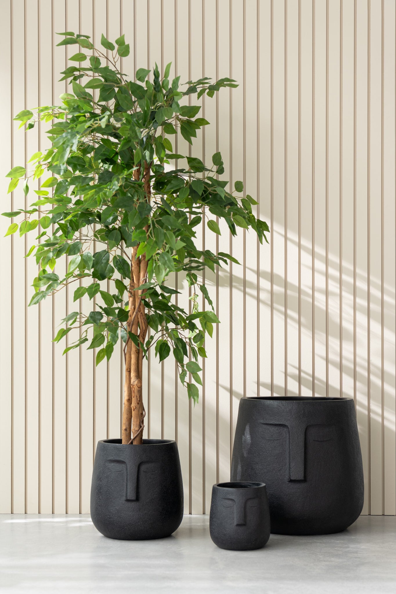Set van 3 bloempotten Moai klei zwart
