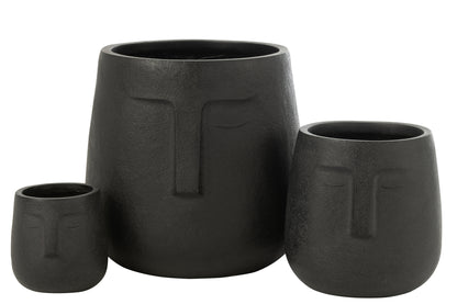 Set van 3 bloempotten Moai klei zwart