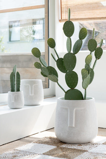 Set van 3 bloempotten Moai klei wit
