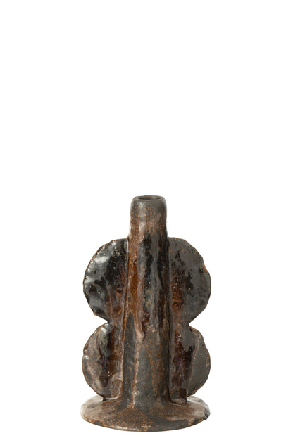Vaas/Kaarsenhouder Naga Keramiek Bruin/Zwart