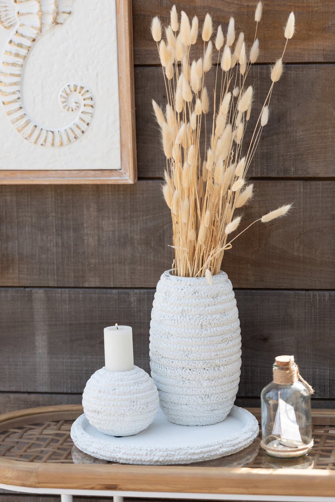 Candleholder Creta Round Cement White Large