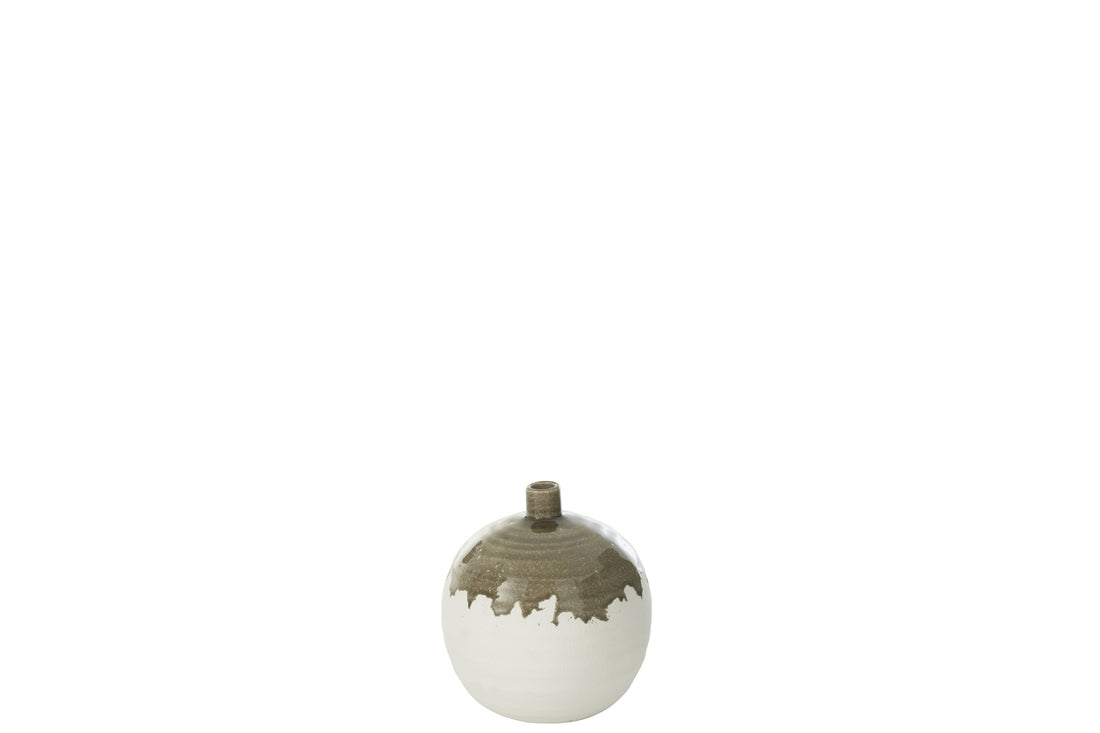 Vaas Olea Fles Rond Olijfgroen/Wit