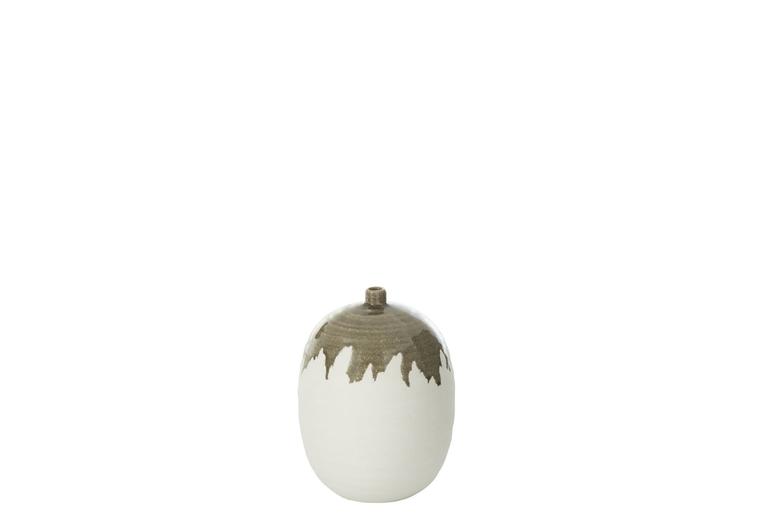 Vaas Olea Fles Ovaal Olijfgroen/Wit