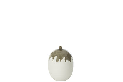 Vaas Olea Fles Ovaal Olijfgroen/Wit