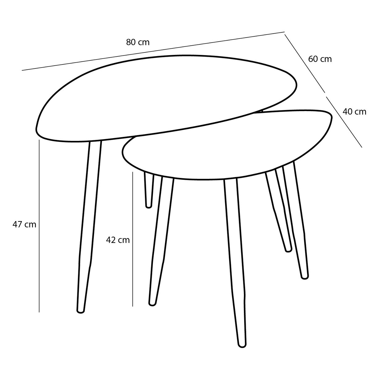 Bijzettafel - Set van 2 - L80 x B60 x H47 cm - Metaal - Zwart