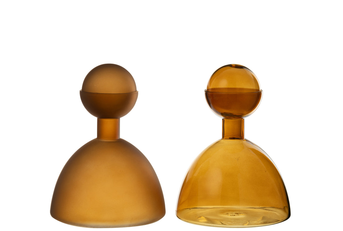 Vaas Fles+Dop Rond Glas Glanzend/Mat Bruin Assortiment Van 2