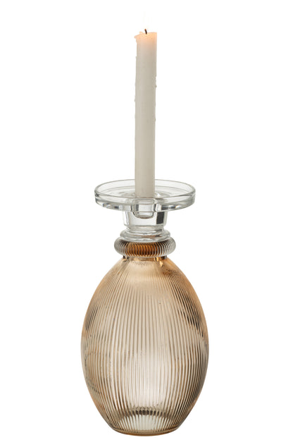 Kaarsenhouder/Vaas Malik Rond Glas Taupe/Transparant