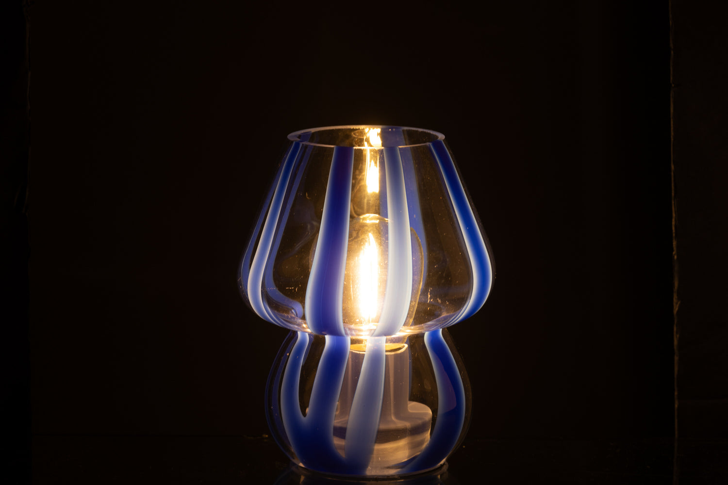 Tafellamp Strepen Glas Transparant/Blauw Klein