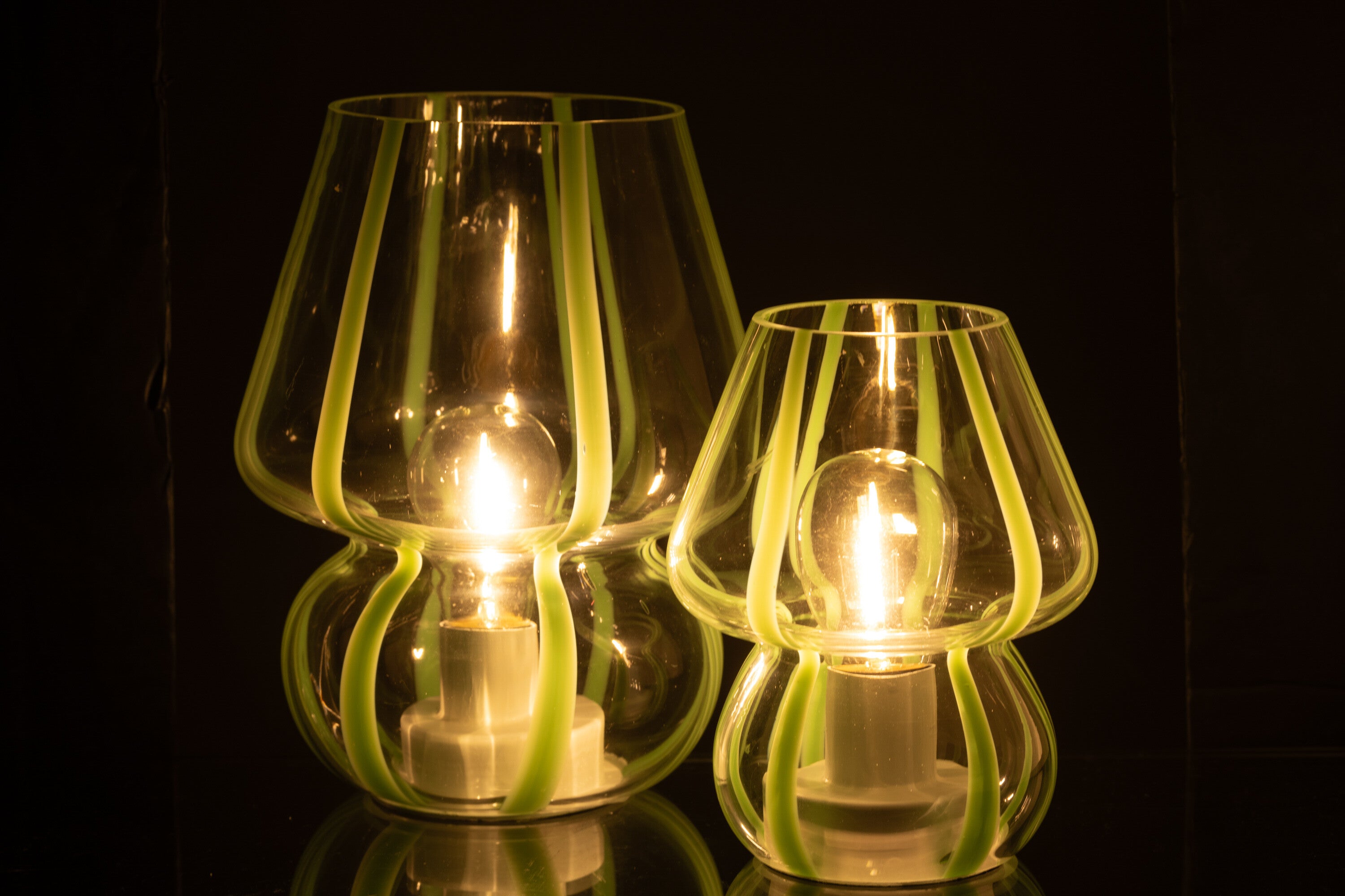 Tafellamp Strepen Glas Transparant/Groen Groot