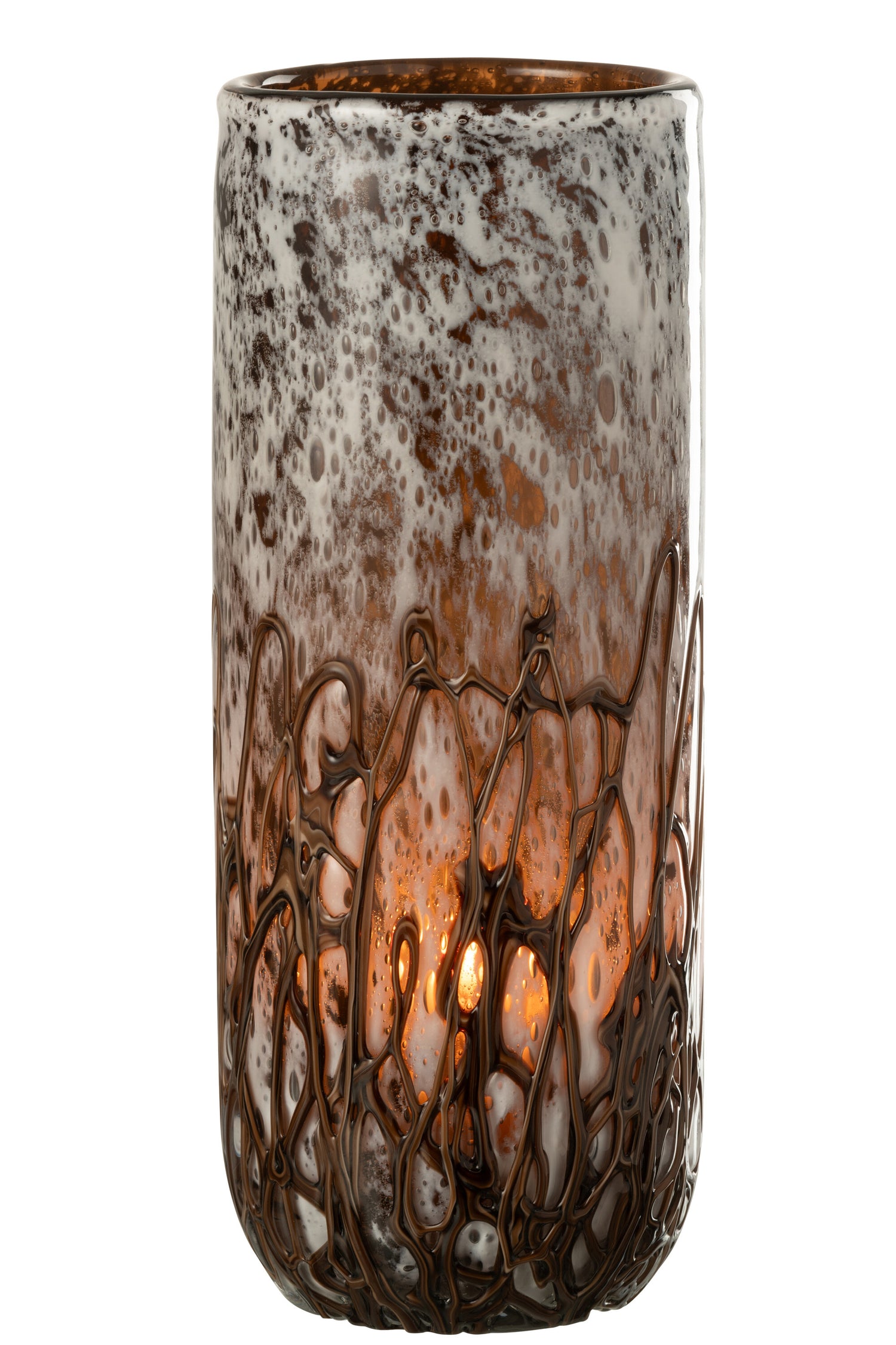 Vaas/Kaarsenhouder Petra Glas Bruin/Wit Groot