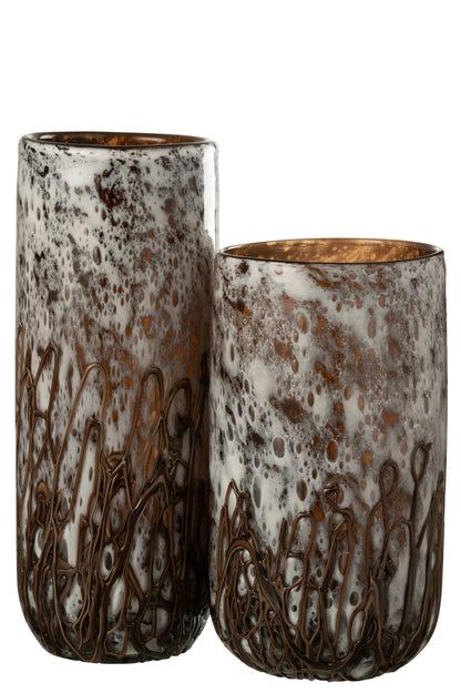Vaas/Kaarsenhouder Petra Glas Bruin/Wit Groot