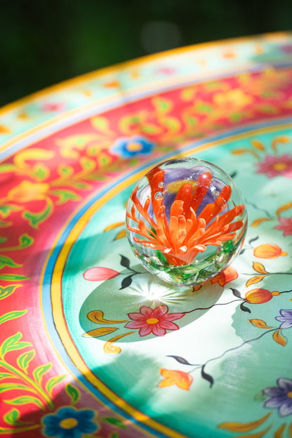 Papiergewicht Aster Ronde Glas Transparant/Rood Groot