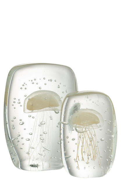 Papiergewicht Calypso Vierkant Glas Transparant/Beige Groot