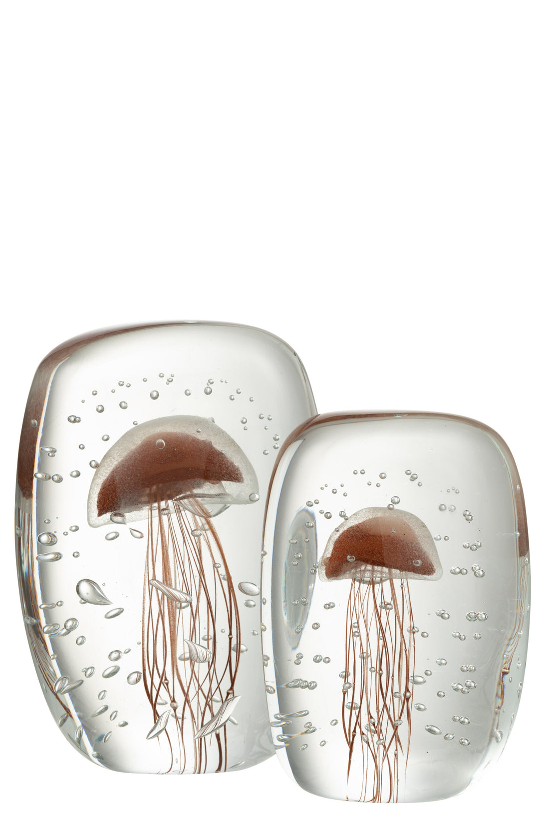 Papiergewicht Calypso Vierkant Glas Transparant/Rood Bruin Groot