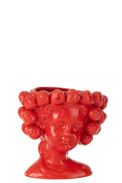 Bloempot Aardbeien Meisje Keramiek Rood