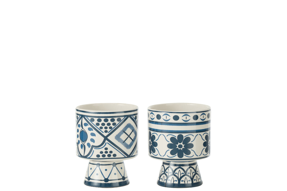 Bloempot Mykonos Keramiek Blauw Klein Assortiment Van 2