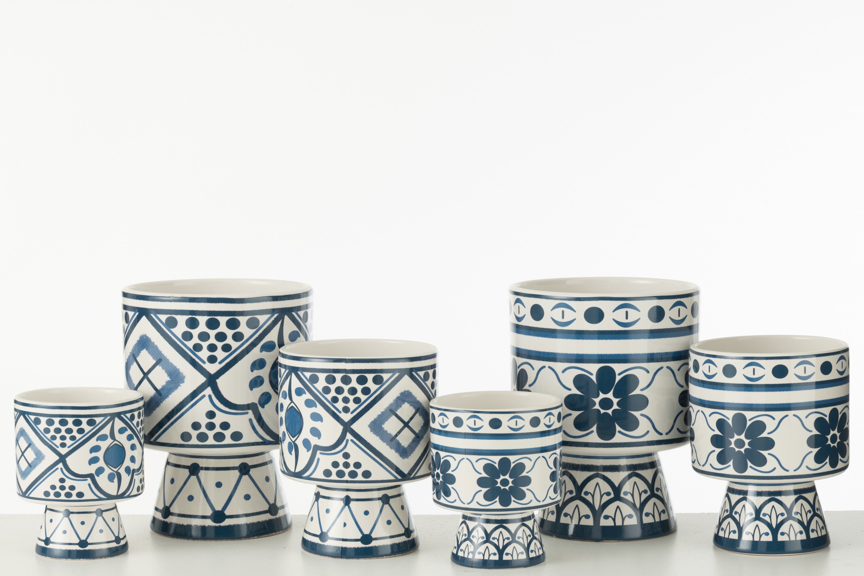 Bloempot Mykonos Keramiek Blauw Medium Assortiment Van 2