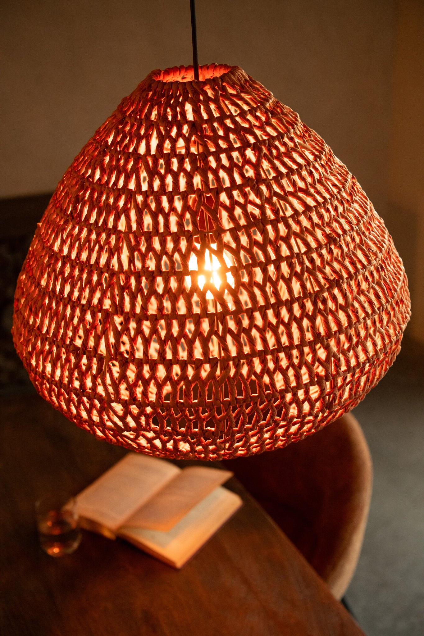 Plafondlamp Gevlochten Metaal Oranje