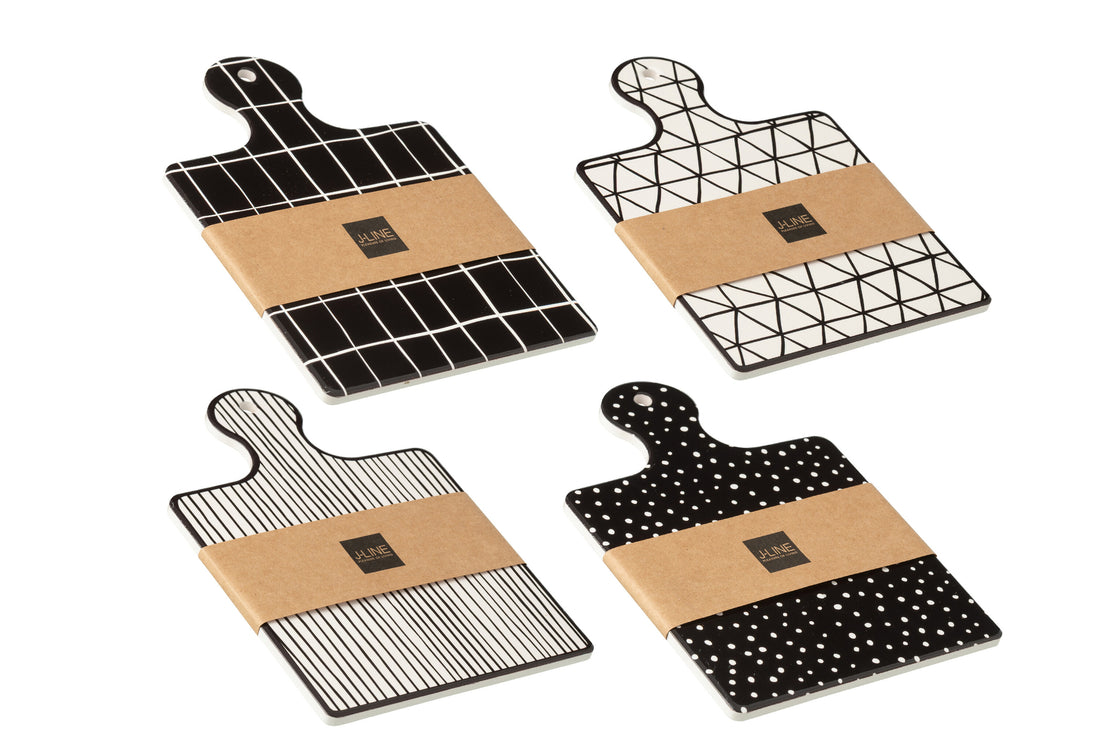 Cheese Service in box Ceramics Black/White Assortment Of 4