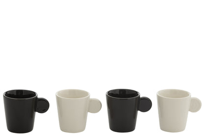 J-Line Doos met 4 koffiekopjes van aardewerk zwart/wit