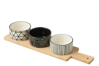 Tapas Service 3 Sets+Bamboo Tray in box Black/White