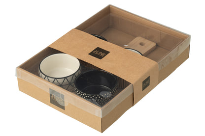 Tapas Service 4 Sets+Bamboo Tray in box Black/White