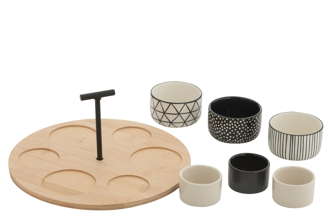 Tapas Service 6 Sets+Bamboo Tray in box Black/White