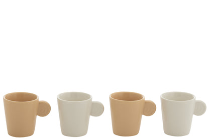 J-Line Doos met 4 koffiekopjes van aardewerk in crème/wit.