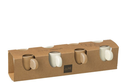 J-Line Doos met 4 koffiekopjes van aardewerk in crème/wit.