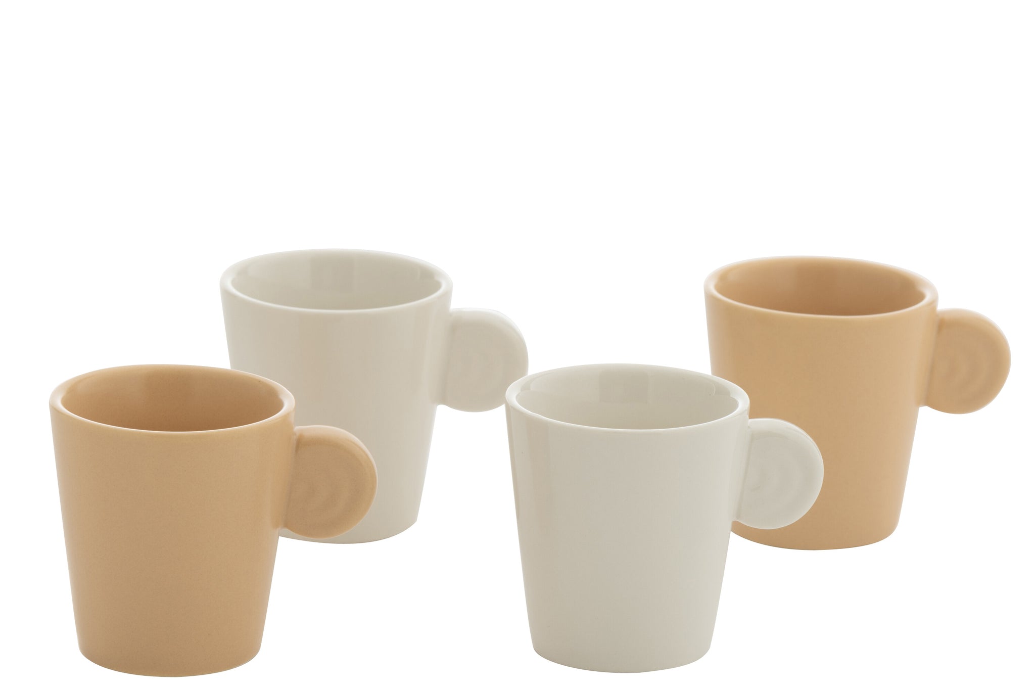 J-Line Doos met 4 koffiekopjes van aardewerk in crème/wit.