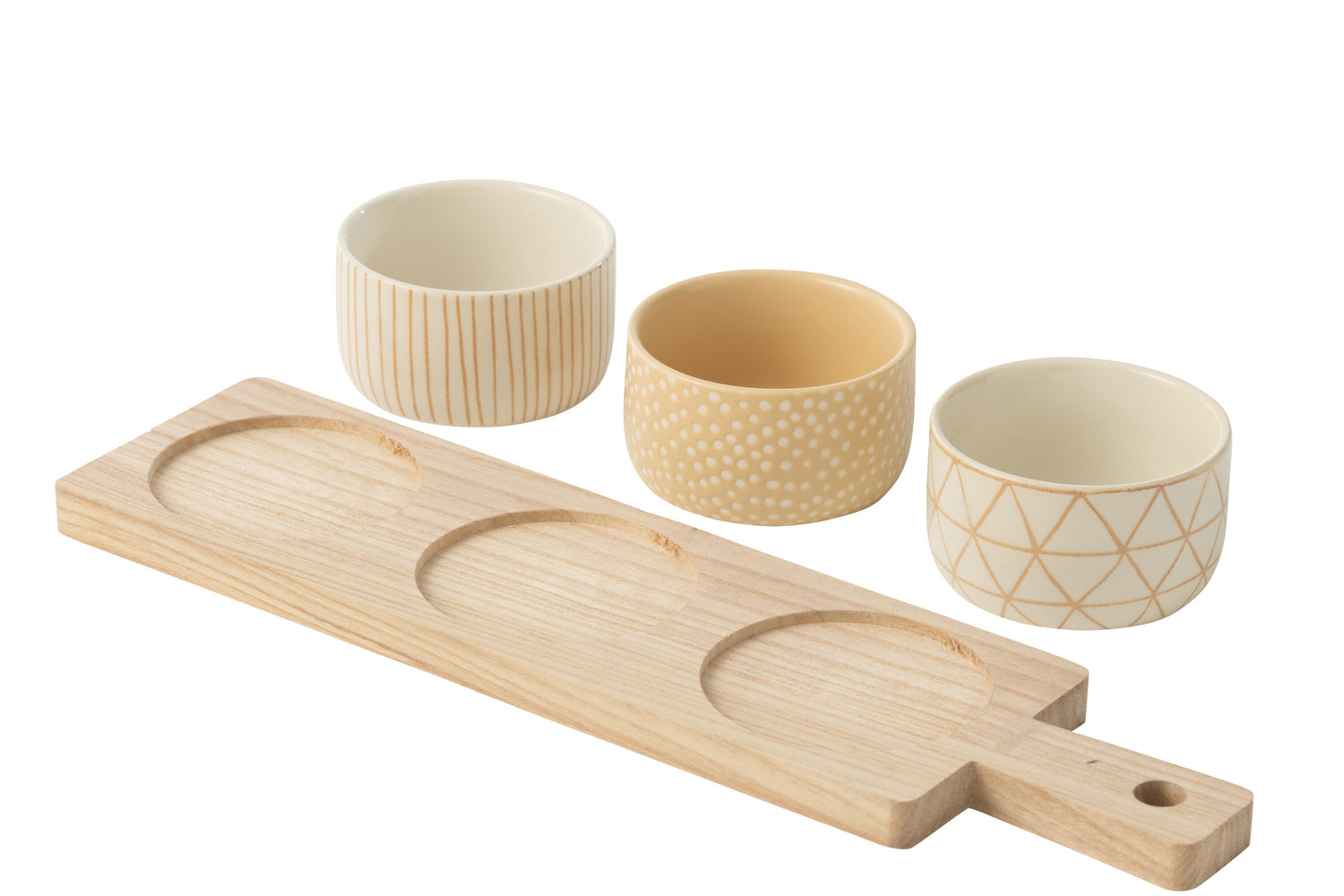 Tapas Service 3 Sets + Houten dienblad Raamdoos Crème/Wit