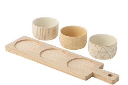 Tapas Service 3 Sets + Houten dienblad Raamdoos Crème/Wit