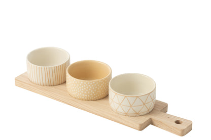 Tapas Service 3 Sets + Houten dienblad Raamdoos Crème/Wit