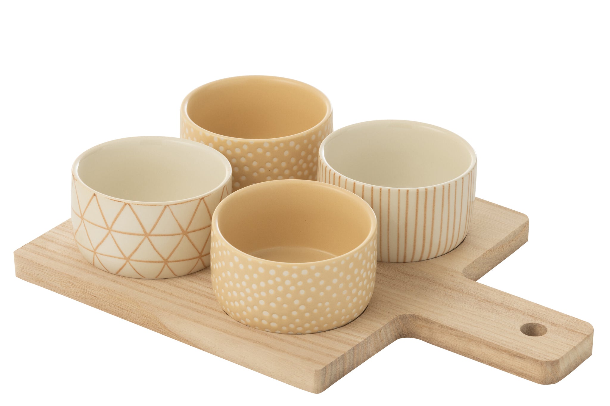 Tapas Service 4 Sets + Houten dienblad Raamdoos Crème/Wit