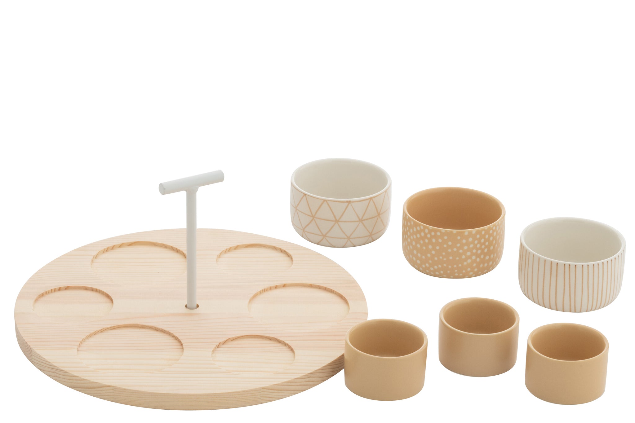 Tapas Service 6 Sets + Houten dienblad Raamdoos Crème/Wit