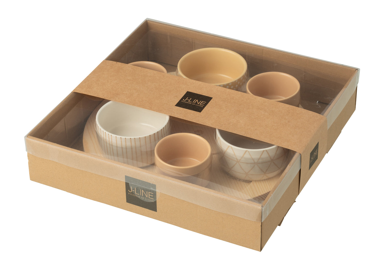Tapas Service 6 Sets + Houten dienblad Raamdoos Crème/Wit