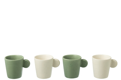 J-Line Doos met 4 koffiekopjes van aardewerk groen/wit