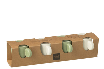 J-Line Doos met 4 koffiekopjes van aardewerk groen/wit