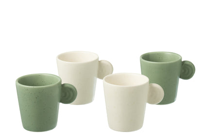 J-Line Doos met 4 koffiekopjes van aardewerk groen/wit