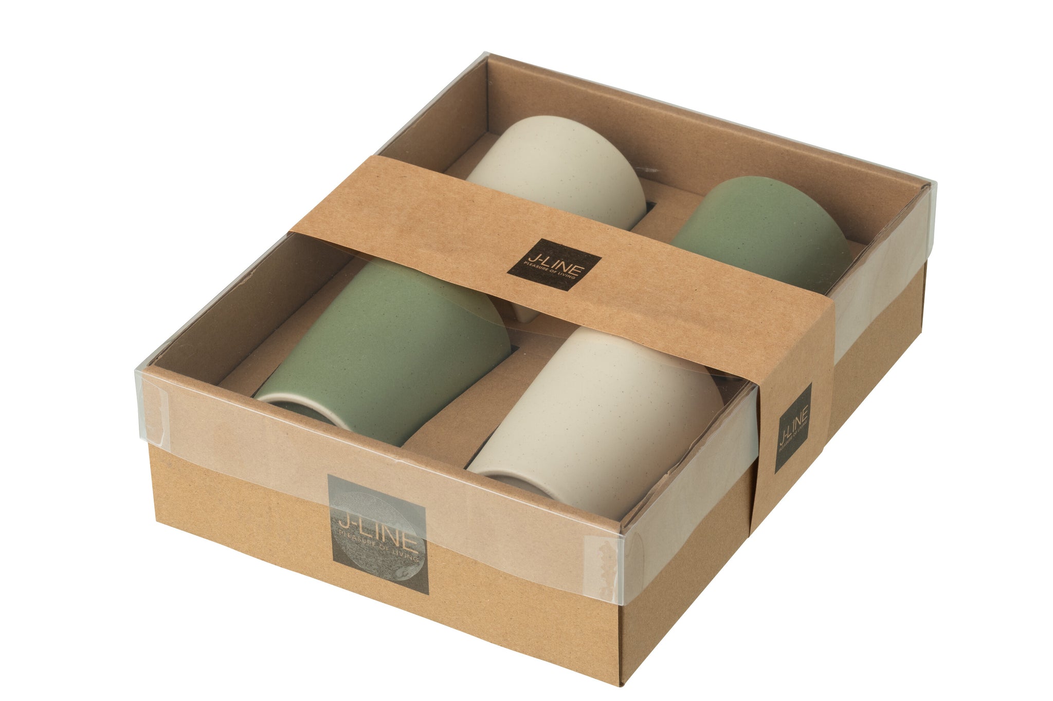 J-Line Doos van 4 bekers keramiek groen/wit