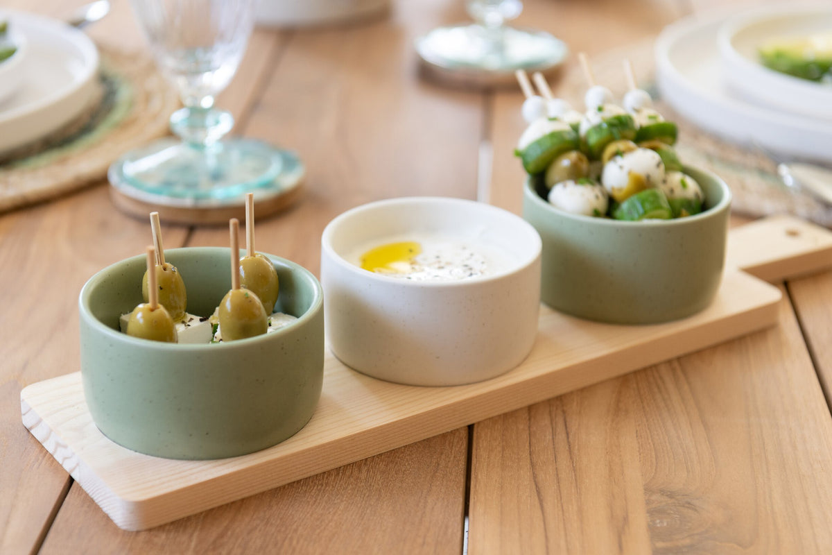 Tapas Service 3 Sets + Houten dienblad Raamdoos Groen/Wit