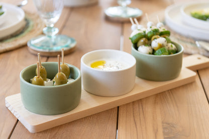 Tapas Service 3 Sets + Houten dienblad Raamdoos Groen/Wit