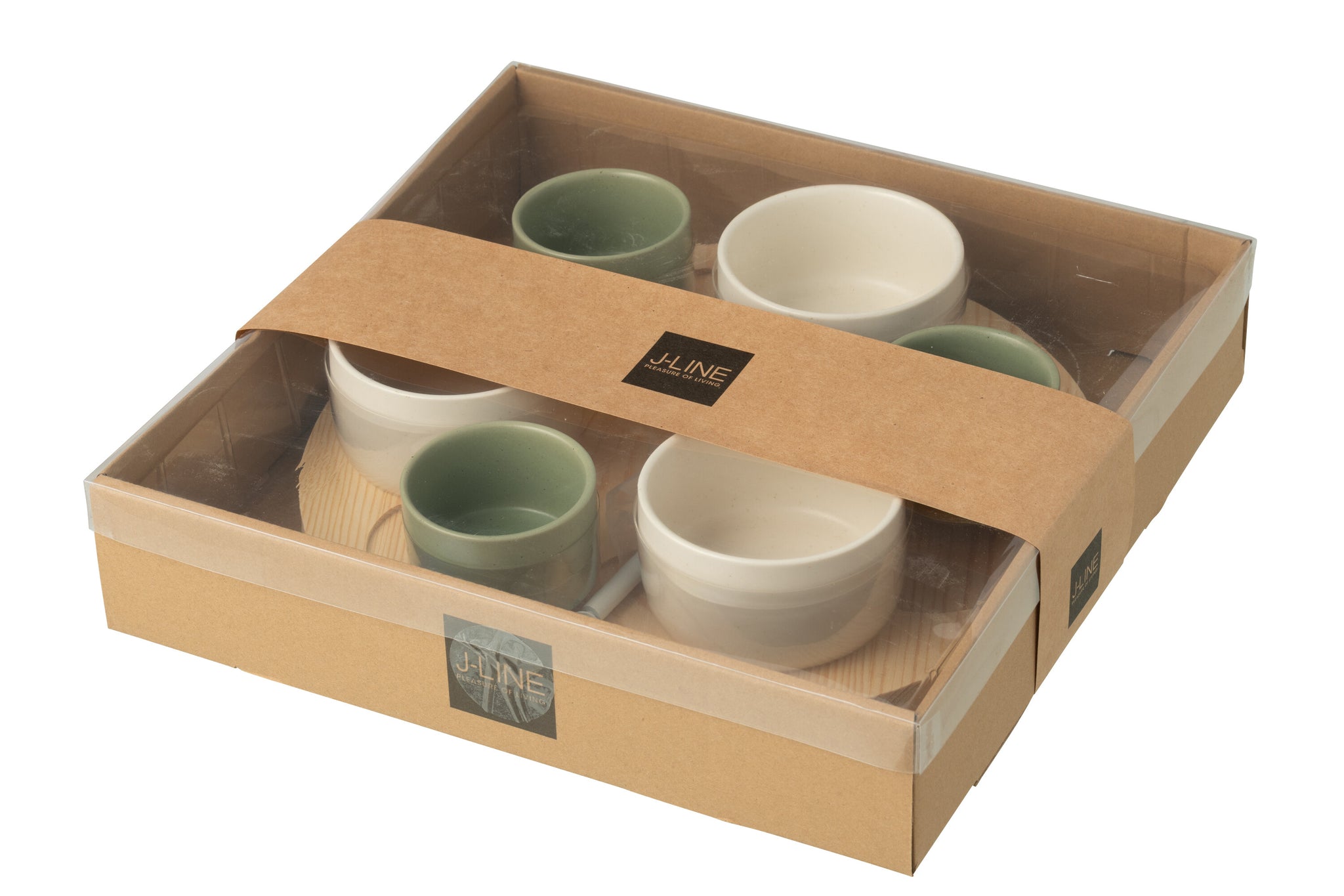 Tapas Service 6 Sets + Houten dienblad Raamdoos Groen/Wit