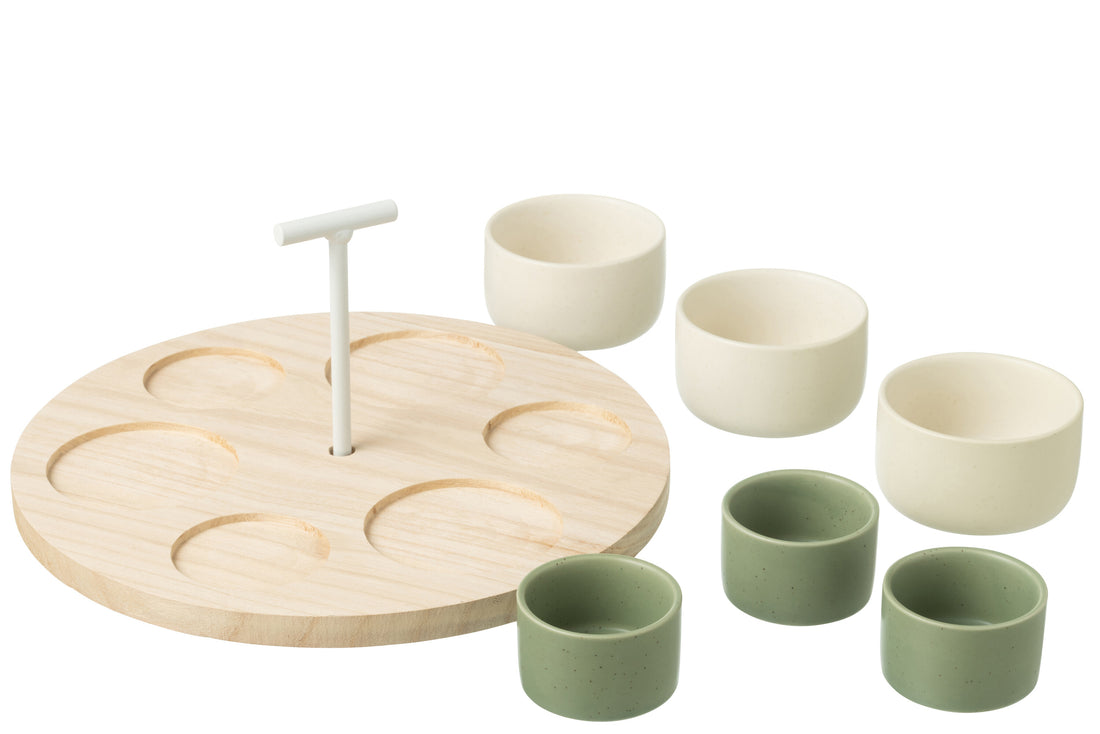 Tapas Service 6 Sets + Houten dienblad Raamdoos Groen/Wit