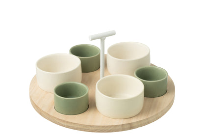 Tapas Service 6 Sets + Houten dienblad Raamdoos Groen/Wit