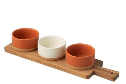 Tapas Service 3 Sets + Houten dienblad Raamdoos Oranje/Wit